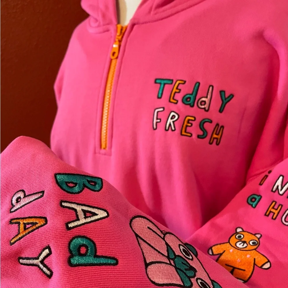 Teddy Fresh Unisex Pink Quarter Zip Pullover I Need A Hug Hoodie‎ Sweatshirt